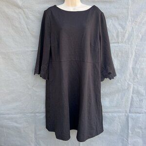 Chico's Size 3 I US 16 Black Dress Embroidered Sleeves Stretchy LBD Church Date